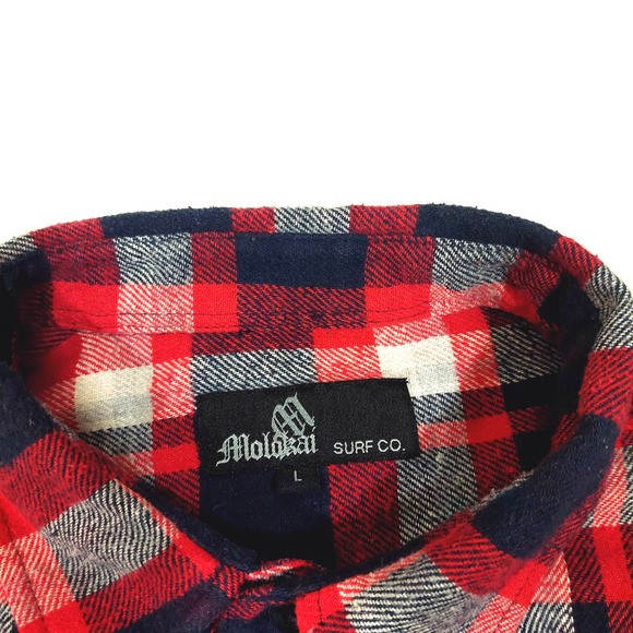 Molokai Surf Co. Red White Black Flannel Plaid Button Men's Shirt Size Large - Picture 5 of 7
